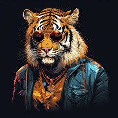 there is a tiger wearing sunglasses and a jacket