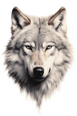 there is a drawing of a wolfs head with a white background