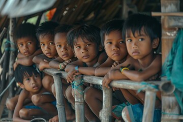 Portrait of a group of unidentified Burmese children.
