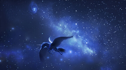 Fototapeta premium Flying pegasus at night