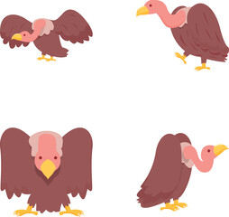Vulture icons set cartoon vector. Big bird of prey. Wild nature