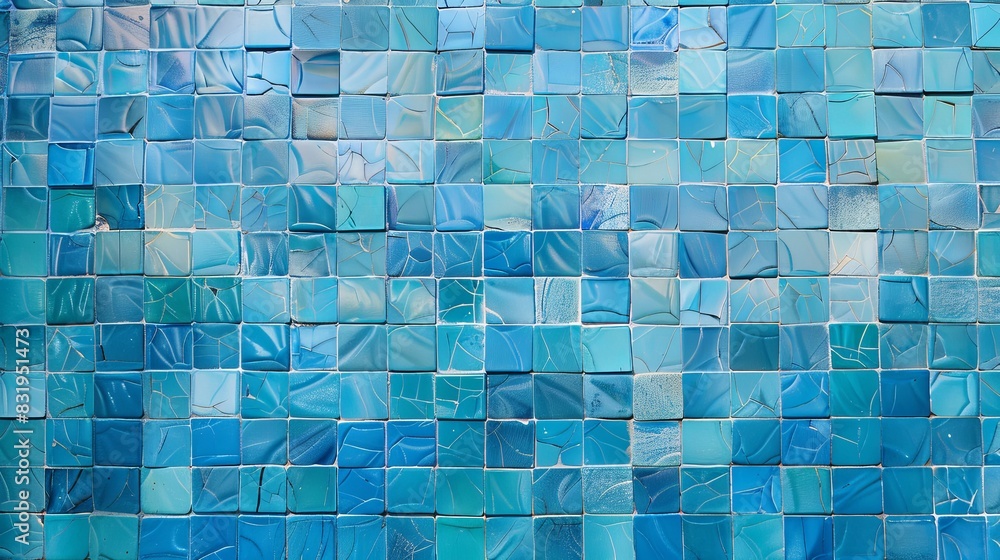 Wall mural a blue mosaic tile wall with a blue background - Wall murals