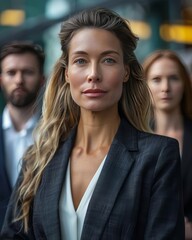 multi ethnic group of business people blurred background