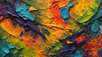 chaotic brush strokes painted in oil. abstract colorful background