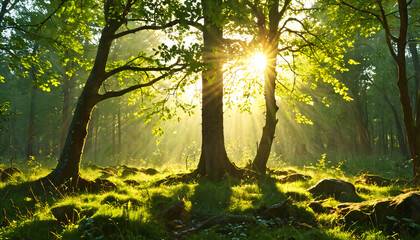 Obraz premium Forêt Baignée de Lumière Matinale