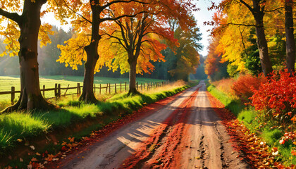 Naklejka premium Chemin forestier en automne