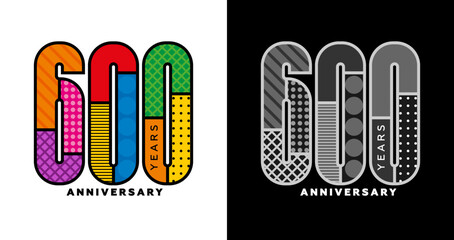 600th anniversary, six hundredth anniversary logo set, colorful logo for celebration, invitation, congratulations, web template, flyer and booklet, retro