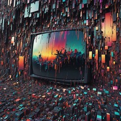 image of an old TV on an abstract color background