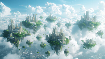 there are many small islands floating in the sky with trees