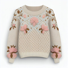 arafed sweater with flowers and leaves on it on a white background