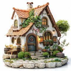 png of 3d cute house, super minimalist style, white background