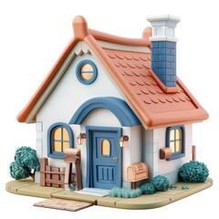 png of 3d cute house, super minimalist style, white background