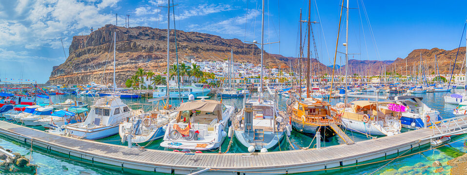Picturesque Scenic Marina of Puerto De Mogan At Gran Canaria With Small Fishing Port is Called a Little Venice of the Canaries.