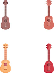 Fototapeta premium Ukulele guitar icons set cartoon vector. Small acoustic hawaiian guitar. Musical instrument