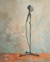 painting of a microphone on a stand with a painting of a background