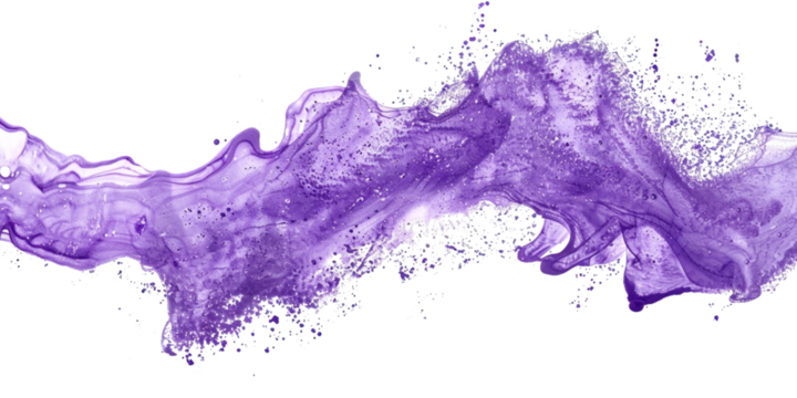 Purple Watercolor Acrylic paint splashing, stain grunge, brush stroke isolated white on background