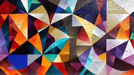 A graffiti mural of geometric patterns with a metallic sheen