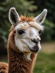 Obraz premium AI generated illustration of alpaca in field turning head back