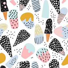 Seamless pattern ice cream on white or transparent background.