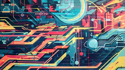 A graffiti mural with an abstract representation of digital data flow