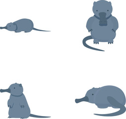 Desman icons set cartoon vector. Mammal of mole family. Wildlife animal