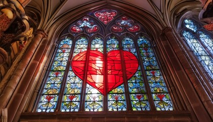 Obraz premium The heart, fashioned from stained glass, adorned with intricate patterns at church.