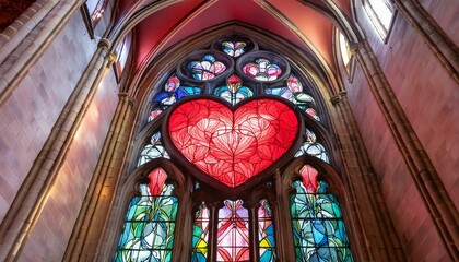 Obraz premium The heart, fashioned from stained glass, adorned with intricate patterns at church.