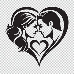 Simple couple love logo, black vector illustration on transparent background