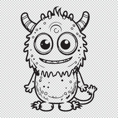 Cute cartoon monster mascot, black vector illustration on transparent background © stockLines