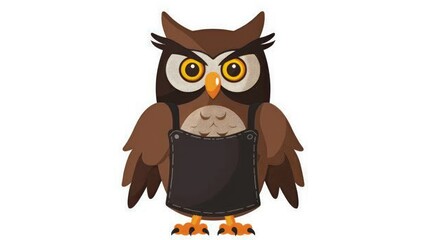 Obraz premium Cartoon owl wearing apron icon for web design on white background