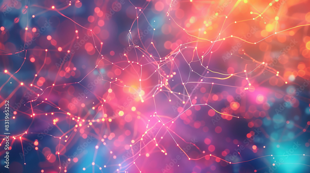 Poster abstract neural network with vibrant colors and glowing connections