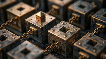 Obraz premium Technological blocks connected by chains