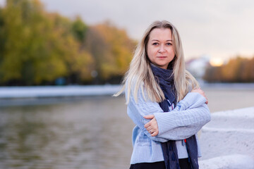 Sensual Woman Relaxing In Park At Autumn Season Happy Free Natural Portrait Girl Breathing Deeply With Foliage in Background As Pretty Woman Expressing Freedom Outdoor.