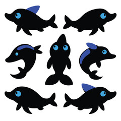 Set of Blue Eyed Pleco animal black silhouettes vector on white background