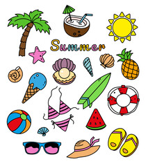 Vector set with outline summer stickers
