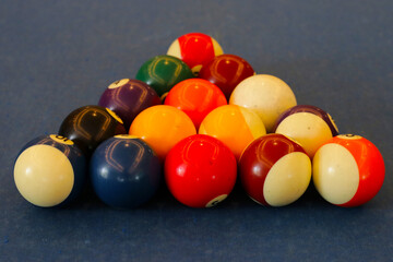 Colorful billiard balls on pool table