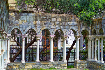 Remains of public medieval garden near Columbus house in Genoa, Italy.