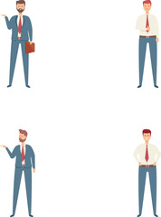 Commercial director icons set cartoon vector. Male executive in business suit. Work, career
