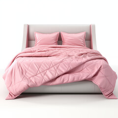 A neat and tidy bed with a pink comforter and two pillows