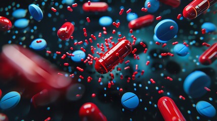 Blue and red pills make the inscription of the Stop drugs