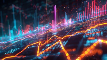 Dynamic graph showing a rising stock market trend with glowing lines