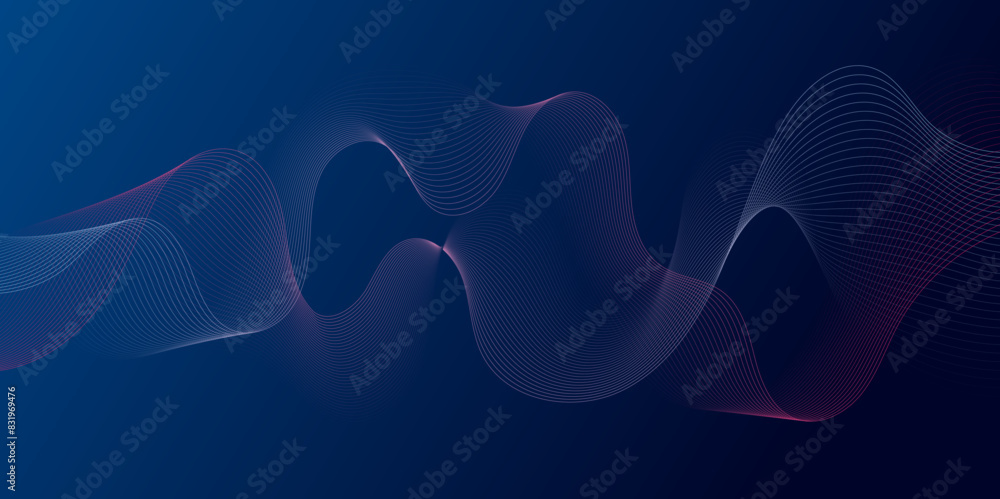 Aufkleber Abstract colorful particles wave line on dark blue  gradient background. Digital glowing futuristic technology concept abstract background. Dynamic waves use for business modern concept. vector.