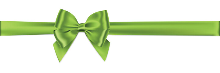 Green bow and ribbon realistic shiny satin with shadow for decorate your greeting card or website,vector isolated on white background.