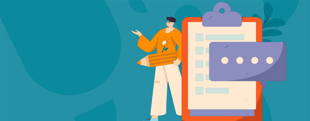 Invite friends to conduct questionnaire flat vector concept operation hand drawn illustration
