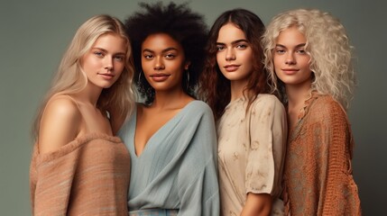 Obraz premium Diverse group of women stand together in a confident pose, their individual beauty and style shining through