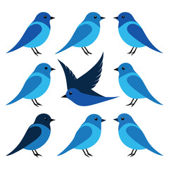 Set of Blue Gnatcatcher animal black silhouettes vector on white background