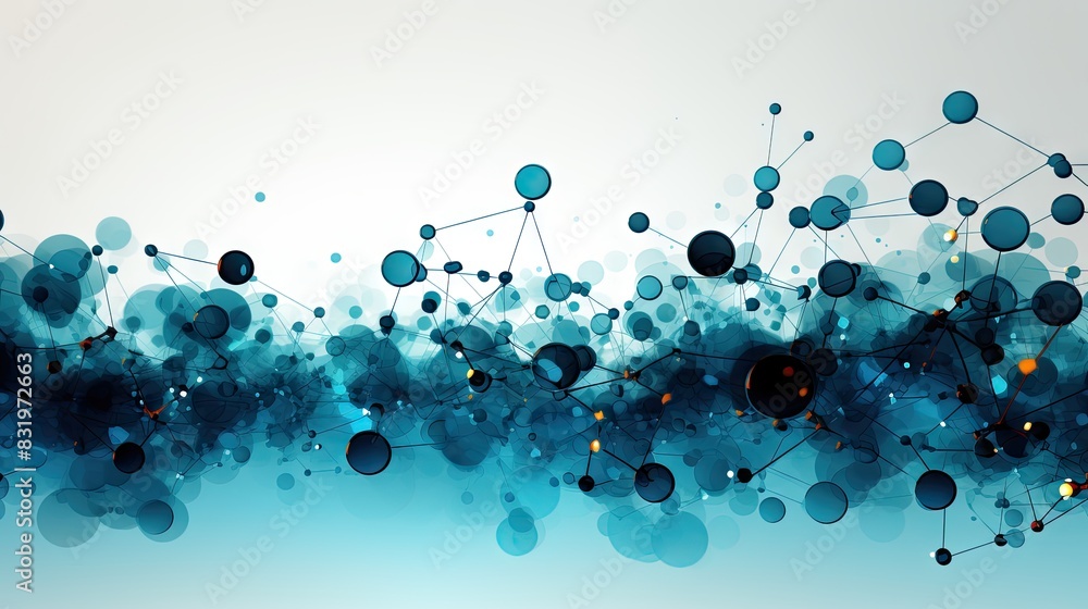Poster vivid abstract blue connected dots and lines on a white background symbolizing network, technology, 