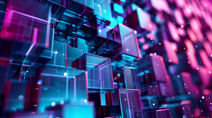 3d abstract technology background with fractal glass cubes wall structure. Web banner and futuristic digital art.