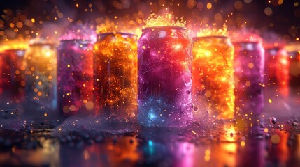 dynamic display of blank energy cans in vibrant colors