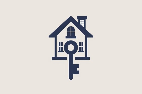 a badge logo of a key to a house simple minimalist